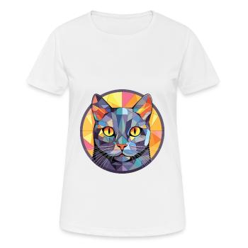 Chartreux Cat Colorful Watercolor Pet Illustration - Women's Breathable T-Shirt - white - Front - AI Model Female 172 dark (172cm)