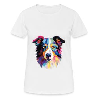 Border Collie Hunderasse Aquarell Illustration - Frauen T-Shirt atmungsaktiv - Weiß - Vorne - AI Model Female 172 dark (172cm)