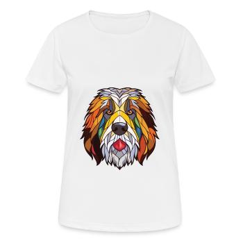Catalan Sheepdog Dog Breed Watercolor Illustration - Women's Breathable T-Shirt - white - Front - AI Model Female 172 dark (172cm)