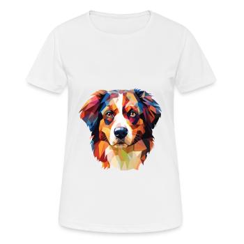 English Shepherd Dog Breed Watercolor Illustration - Women's Breathable T-Shirt - white - Front - AI Model Female 172 dark (172cm)