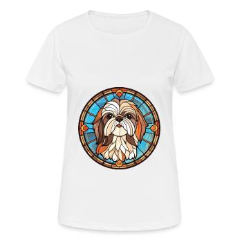 Shih Tzu chien race aquarelle verre Illustration - T-shirt respirant Femme - blanc - Devant - AI Model Female 172 dark (172cm)