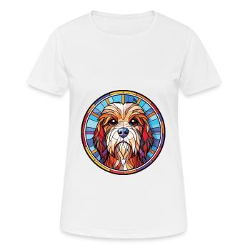 Tibetan Terrier Dog Breed Watercolor Illustration - Women's Breathable T-Shirt - white - Front - AI Model Female 172 dark (172cm)