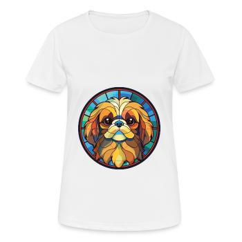 Illustration sur verre aquarelle de race de chien pékinois - T-shirt respirant Femme - blanc - Devant - AI Model Female 172 dark (172cm)