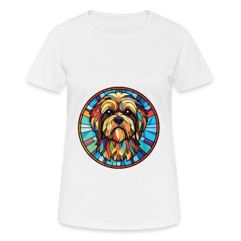 Lhasa Apso Hunderasse Aquarellglas Illustration - Frauen T-Shirt atmungsaktiv - Weiß - Vorne - AI Model Female 172 dark (172cm)