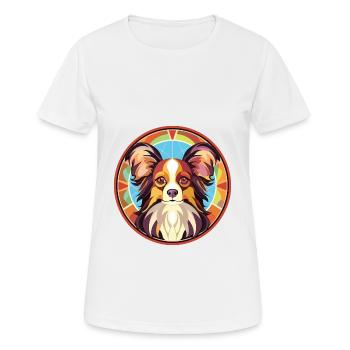 Illustration sur verre aquarelle de race de chien Papillon - T-shirt respirant Femme - blanc - Devant - AI Model Female 172 dark (172cm)