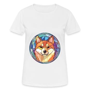 Shiba Inu race chien aquarelle verre Illustration - T-shirt respirant Femme - blanc - Devant - AI Model Female 172 dark (172cm)