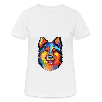 Finnish Lapphund Dog Breed Watercolor Illustration - Women's Breathable T-Shirt - white - Front - AI Model Female 172 dark (172cm)
