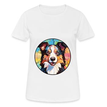 Border Collie Hunderasse Aquarell Illustration - Frauen T-Shirt atmungsaktiv - Weiß - Vorne - AI Model Female 172 dark (172cm)