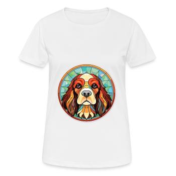 Cavalier Dog Breed Watercolor Glass Illustration - Women's Breathable T-Shirt - white - Front - AI Model Female 172 dark (172cm)