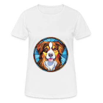 English Shepherd Dog Breed Watercolor Illustration - Women's Breathable T-Shirt - white - Front - AI Model Female 172 dark (172cm)