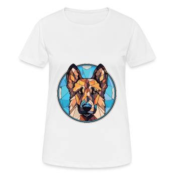 Berger d’Europe de l’Est race chien aquarelle verre - T-shirt respirant Femme - blanc - Devant - AI Model Female 172 dark (172cm)