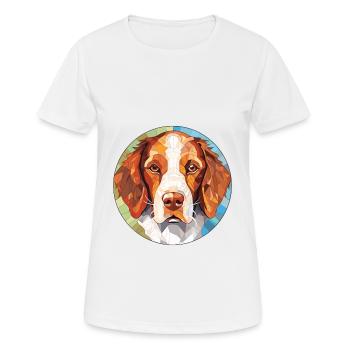 French Brittany Dog Breed Watercolor Illustration - Women's Breathable T-Shirt - white - Front - AI Model Female 172 dark (172cm)