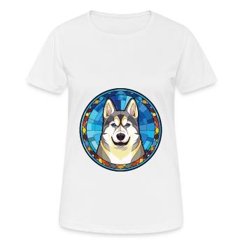 Husky-Hunderasse Bunte Aquarell-Illustration - Frauen T-Shirt atmungsaktiv - Weiß - Vorne - AI Model Female 172 dark (172cm)