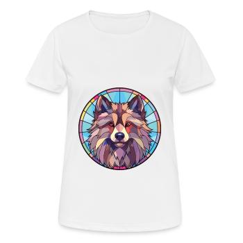 Keeshond Dog Breed Watercolor Glass Illustration - Women's Breathable T-Shirt - white - Front - AI Model Female 172 dark (172cm)
