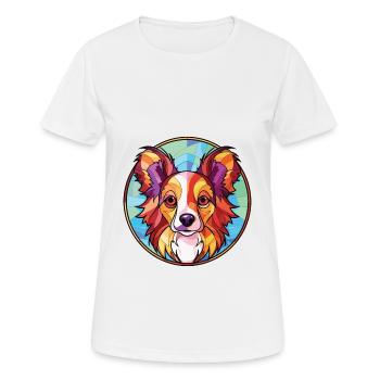 Illustration sur verre aquarelle de race de chien Papillon - T-shirt respirant Femme - blanc - Devant - AI Model Female 172 dark (172cm)