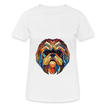Illustration sur verre aquarelle de race de chien pékinois - T-shirt respirant Femme - blanc - Devant - AI Model Female 172 dark (172cm)