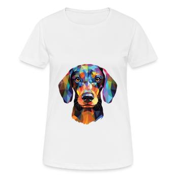 Miniatur Dackel Hunderasse buntes Aquarell - Frauen T-Shirt atmungsaktiv - Weiß - Vorne - AI Model Female 172 dark (172cm)
