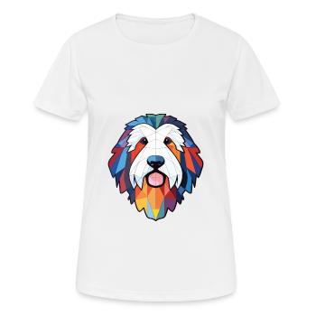 Polish Lowland Sheepdog Dog Breed Watercolor Glass - Women's Breathable T-Shirt - white - Front - AI Model Female 172 dark (172cm)