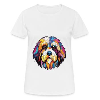 Tibetan Terrier Dog Breed Watercolor Illustration - Women's Breathable T-Shirt - white - Front - AI Model Female 172 dark (172cm)