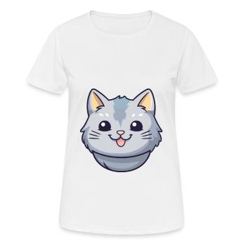 Illustration à l’aquarelle de bande dessinée de chat argenté britannique - T-shirt respirant Femme - blanc - Devant - AI Model Female 172 dark (172cm)