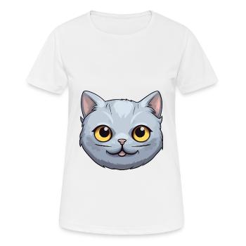 Illustration à l’aquarelle de bande dessinée de chat argenté britannique - T-shirt respirant Femme - blanc - Devant - AI Model Female 172 dark (172cm)