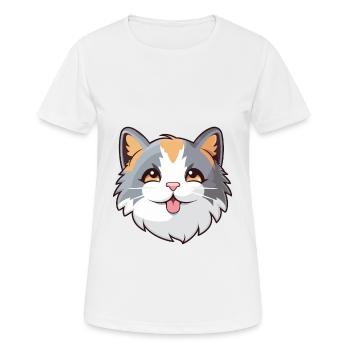 Dilute Calico Cat Cartoon Watercolor Illustration - Women's Breathable T-Shirt - white - Front - AI Model Female 172 dark (172cm)