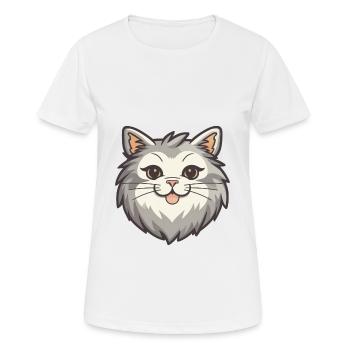 Sibirische Katze Karikatur Aquarell Illustration - Frauen T-Shirt atmungsaktiv - Weiß - Vorne - AI Model Female 172 dark (172cm)