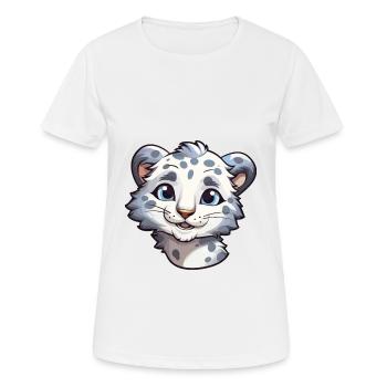 Léopard des neiges bébé chat dessin animé aquarelle Clipart - T-shirt respirant Femme - blanc - Devant - AI Model Female 172 dark (172cm)