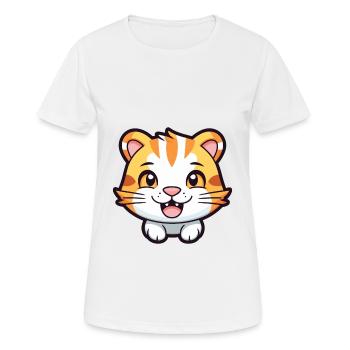 Tiger Cat Bunte Karikatur Aquarell Illustration - Frauen T-Shirt atmungsaktiv - Weiß - Vorne - AI Model Female 172 dark (172cm)
