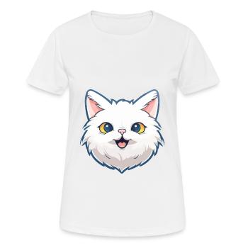 Turkish Angora Cat Cartoon Watercolor Illustration - Women's Breathable T-Shirt - white - Front - AI Model Female 172 dark (172cm)