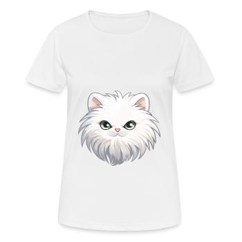 Weiße Langhaar Perserkatze Karikatur Aquarell Kunst - Frauen T-Shirt atmungsaktiv - Weiß - Vorne - AI Model Female 172 dark (172cm)