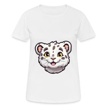 Léopard des neiges bébé chat dessin animé aquarelle Clipart - T-shirt respirant Femme - blanc - Devant - AI Model Female 172 dark (172cm)