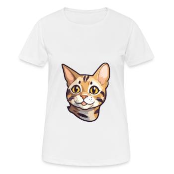 Bengal Katze Cartoon Aquarell Illustration - Frauen T-Shirt atmungsaktiv - Weiß - Vorne - AI Model Female 172 dark (172cm)