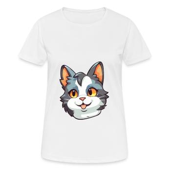 Dilute Calico Cat Cartoon Watercolor Illustration - Women's Breathable T-Shirt - white - Front - AI Model Female 172 dark (172cm)