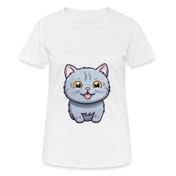 Illustration à l’aquarelle de bande dessinée de chat argenté britannique - T-shirt respirant Femme - blanc - Devant - AI Model Female 172 dark (172cm)