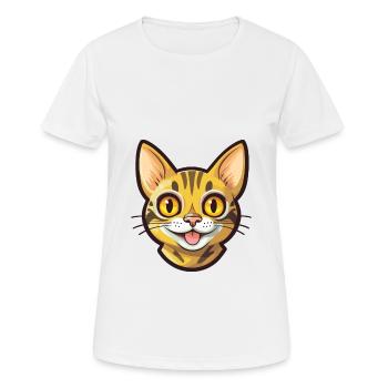 Bengal Katze Cartoon Aquarell Illustration - Frauen T-Shirt atmungsaktiv - Weiß - Vorne - AI Model Female 172 dark (172cm)