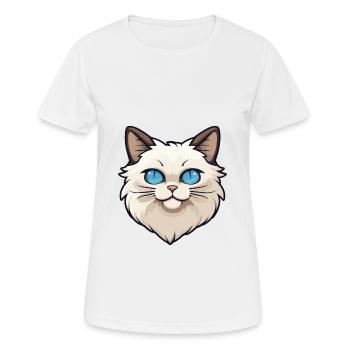 Birma Heilige Katze Karikatur Aquarell Illustration - Frauen T-Shirt atmungsaktiv - Weiß - Vorne - AI Model Female 172 dark (172cm)