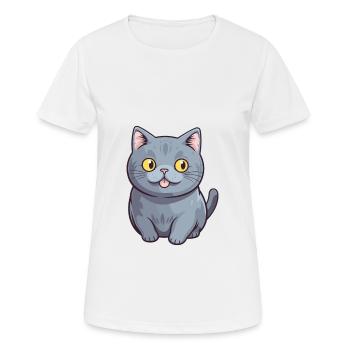 British Shorthair Cat Cartoon Watercolor Clipart - Women's Breathable T-Shirt - white - Front - AI Model Female 172 dark (172cm)