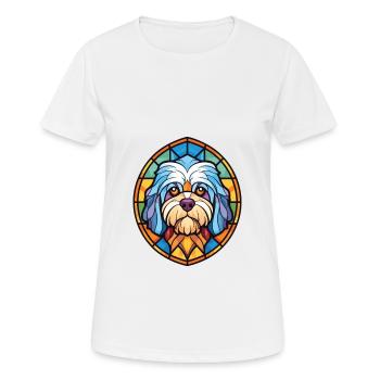 Illustration à l’aquarelle colorée de race de chien maltais - T-shirt respirant Femme - blanc - Devant - AI Model Female 172 dark (172cm)