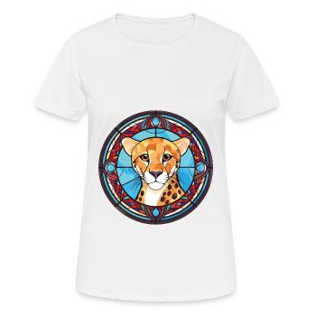Cheetah Colorful Watercolor Animal Illustration - Women's Breathable T-Shirt - white - Front - AI Model Female 172 dark (172cm)