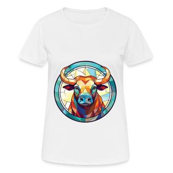 Bull Colorful Watercolor Animal Pet Illustration - Women's Breathable T-Shirt - white - Front - AI Model Female 172 dark (172cm)