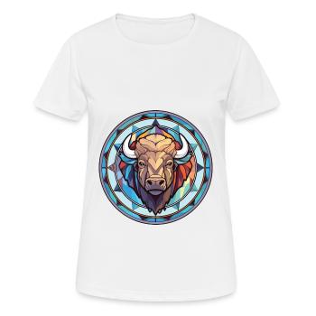 Bison Colorful Watercolor Animal Pet Illustration - Women's Breathable T-Shirt - white - Front - AI Model Female 172 dark (172cm)