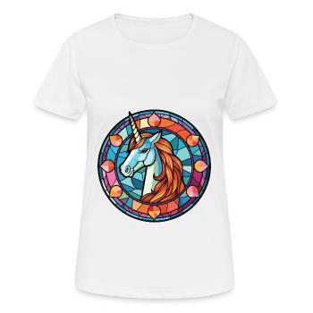 Bunte Aquarell-Tierillustration des Einhorns - Frauen T-Shirt atmungsaktiv - Weiß - Vorne - AI Model Female 172 dark (172cm)