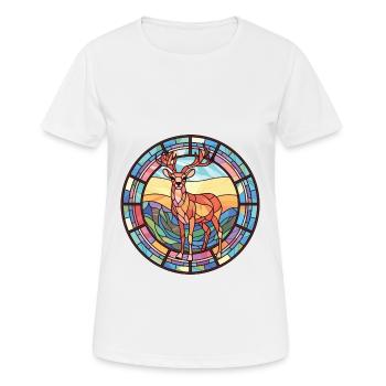 Deer Colorful Watercolor Animal Pet Illustration - Women's Breathable T-Shirt - white - Front - AI Model Female 172 dark (172cm)