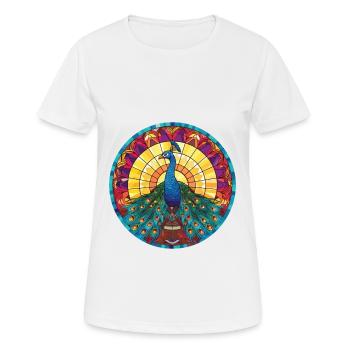 Peacock Colorful Watercolor Animal Illustration - Women's Breathable T-Shirt - white - Front - AI Model Female 172 dark (172cm)