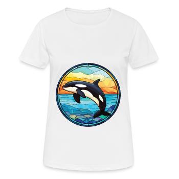 Orca Colorful Watercolor Animal Pet Illustration - Women's Breathable T-Shirt - white - Front - AI Model Female 172 dark (172cm)