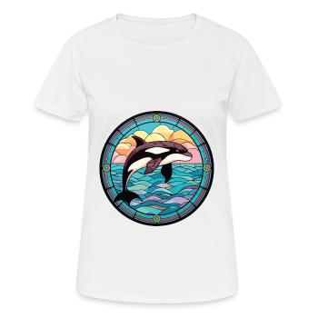 Orca Colorful Watercolor Animal Pet Illustration - Women's Breathable T-Shirt - white - Front - AI Model Female 172 dark (172cm)