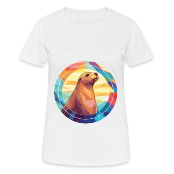 Sea Lion Colorful Watercolor Animal Illustration - Women's Breathable T-Shirt - white - Front - AI Model Female 172 dark (172cm)