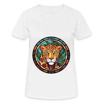 Jaguar Aquarelle colorée Animal animal de compagnie Illustration - T-shirt respirant Femme - blanc - Devant - AI Model Female 172 dark (172cm)