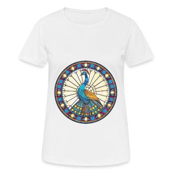Peacock Colorful Watercolor Animal Illustration - Women's Breathable T-Shirt - white - Front - AI Model Female 172 dark (172cm)